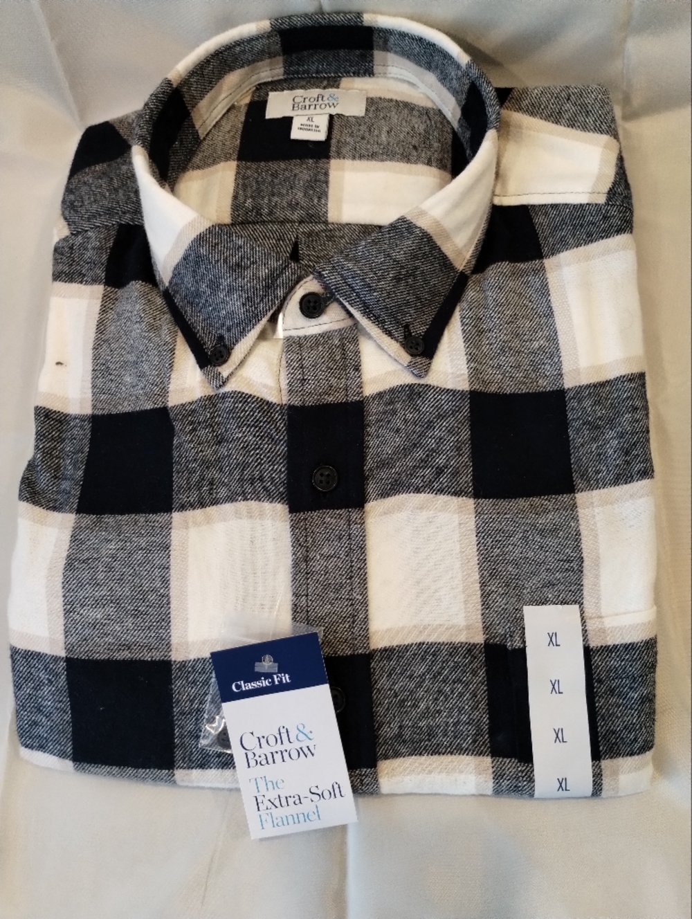 Men's Croft & Barrow Blue, Tan, Creamy White Plaid Button-Down Shirt Size XL NWT
